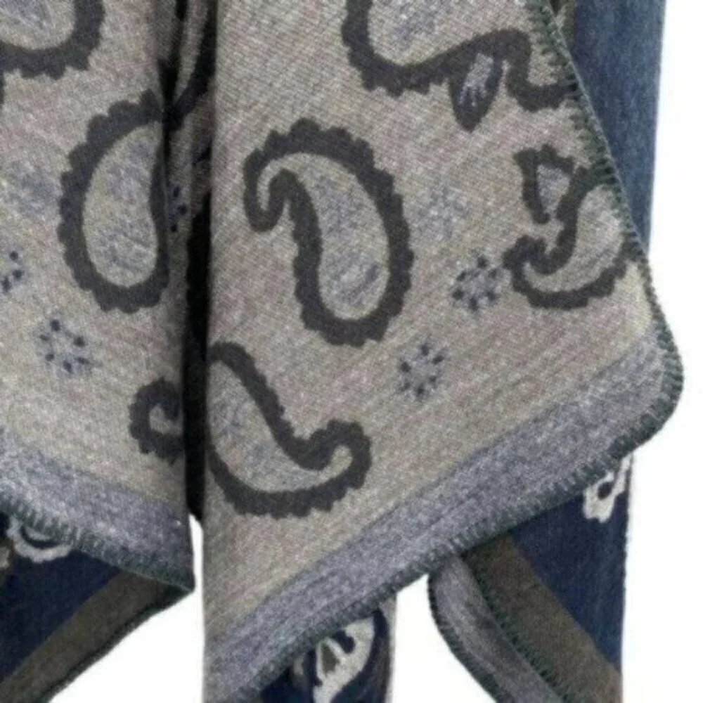 Western Paisley Knit Poncho Shrug Sweater